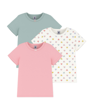PETIT BATEAU TG GIRL 3 PACK SS HEART PRINT AND SOLID TEE MULTI