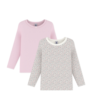 PETIT BATEAU TG GIRL 2 PACK LS FLORAL AND SOLID TEE PINK MULTI