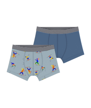 PETIT BATEAU TB BOY 2 PACK SOLID SKI PRINT BOXER BLUE MULTI