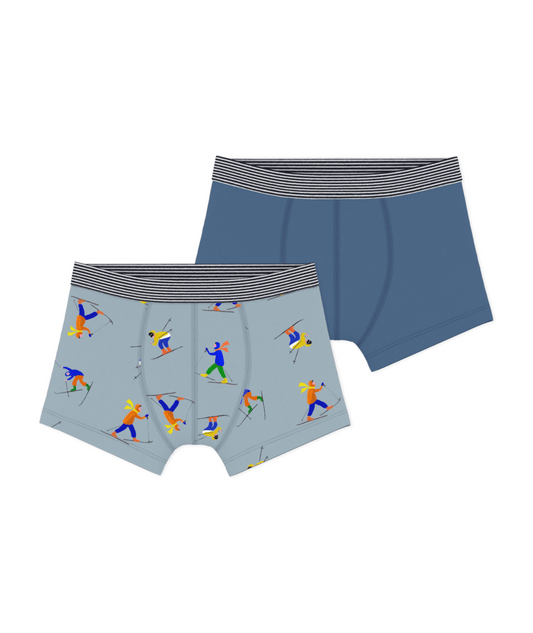 PETIT BATEAU BB BOY 2 PACK SOLID SKI PRINT BOXER BLUE MULTI