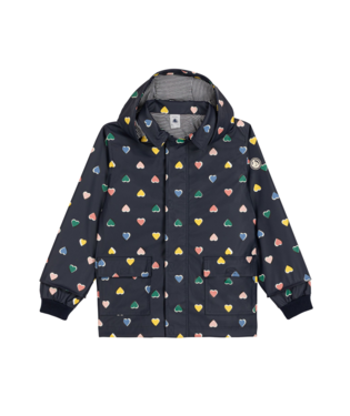 PETIT BATEAU TG GIRL MULTI HEART PRINT HOODED RAIN JACKET NAVY MULTI
