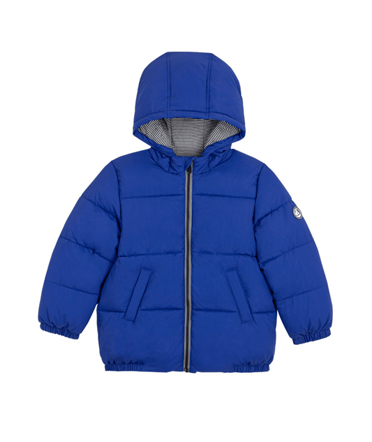 PETIT BATEAU BB KID HOODED PUFFER BLUE