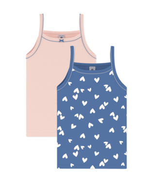 PETIT BATEAU BG GIRL 2 PACK HEART PRINT AND SOLID CAMISOLE MULTI