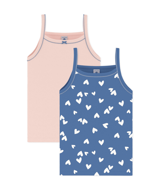 PETIT BATEAU BG GIRL 2 PACK HEART PRINT AND SOLID CAMISOLE MULTI