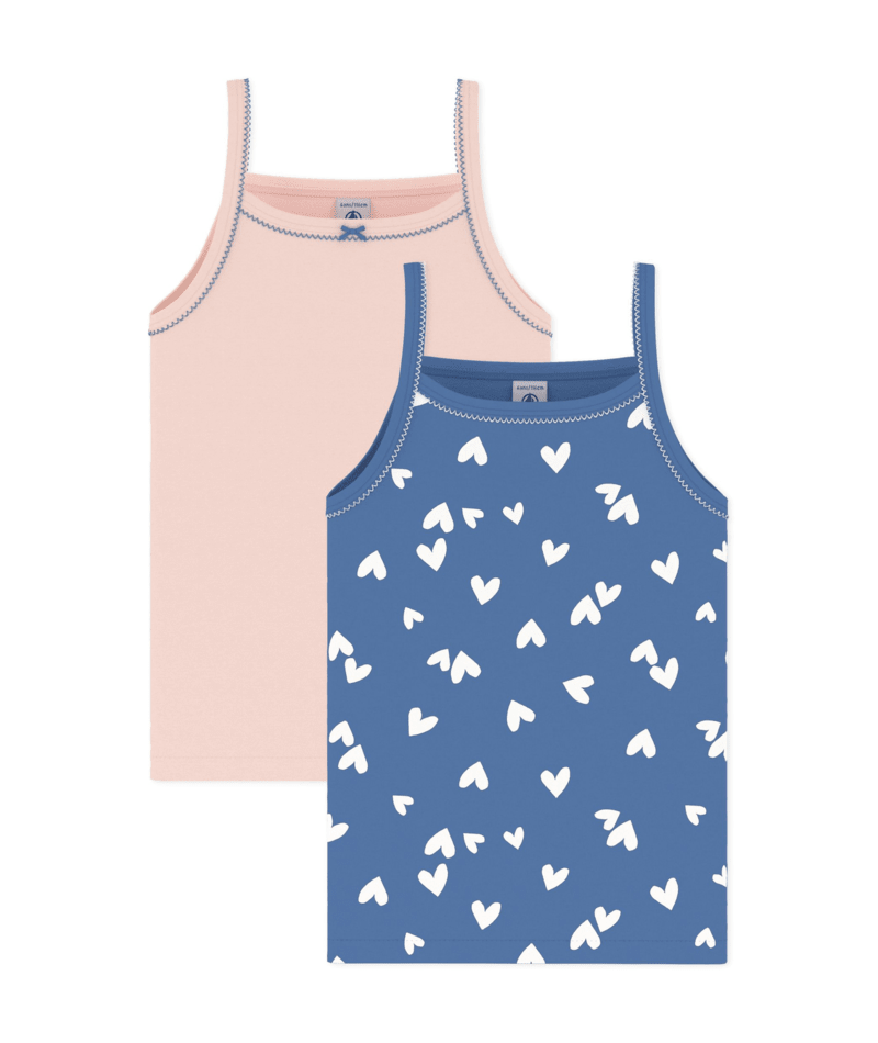 PETIT BATEAU TG GIRL 2 PACK HEART PRINT AND SOLID CAMISOLE MULTI