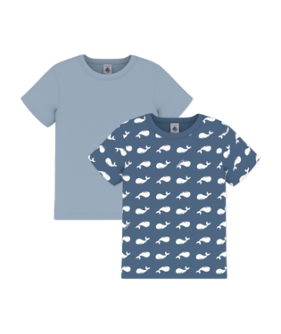 PETIT BATEAU TB BOY 2 PACK SS WHALE PRINT AND SOLID TEE BLUE MULTI