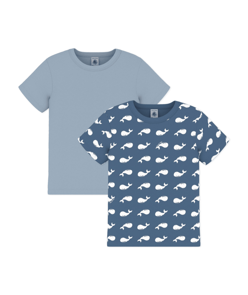 PETIT BATEAU TB BOY 2 PACK SS WHALE PRINT AND SOLID TEE BLUE MULTI