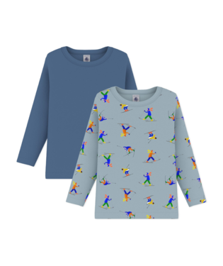 PETIT BATEAU TB BOY 2 PACK LS SKI PRINT AND SOLID TEE BLUE MULTI