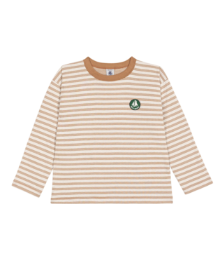 PETIT BATEAU TB BOY LS STRIPED T SHIRT BROWN CREAM
