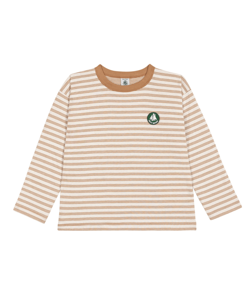 PETIT BATEAU BB BOY LS STRIPED T SHIRT BROWN CREAM
