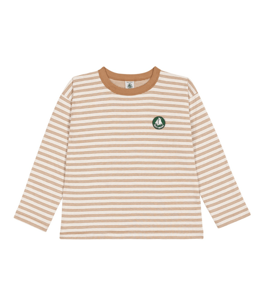 PETIT BATEAU BB BOY LS STRIPED T SHIRT BROWN CREAM