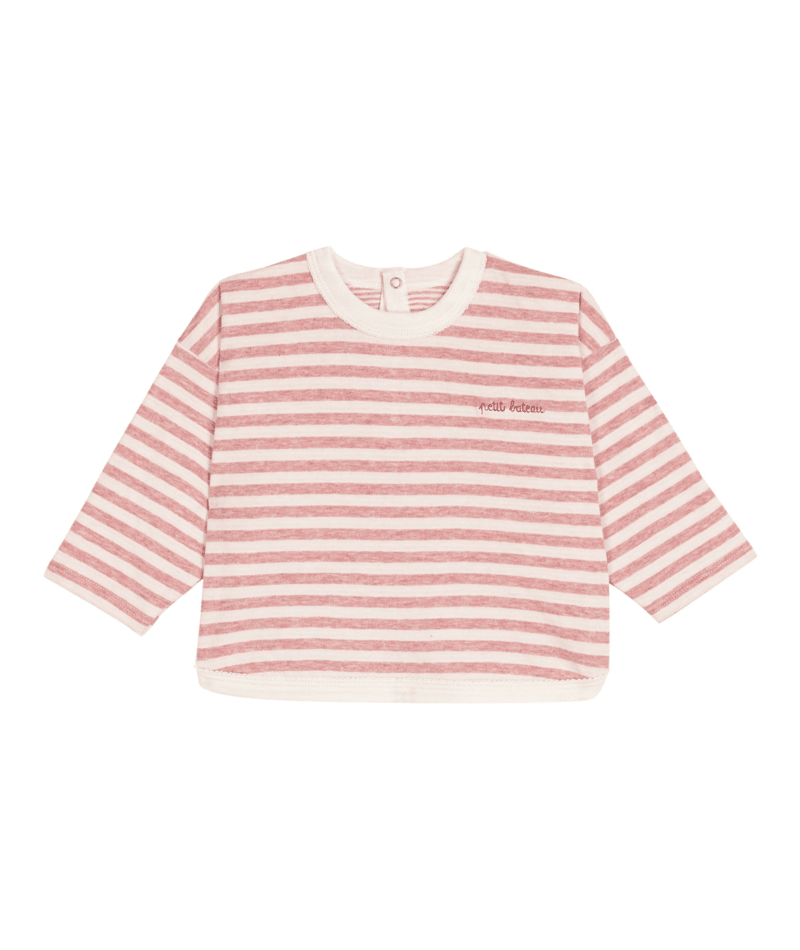 PETIT BATEAU - BBY - BABY GIRL LS STRIPE TOP - PINK CREAM