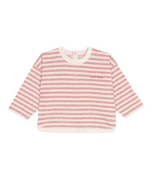 PETIT BATEAU - BBY - BABY GIRL LS STRIPE TOP - PINK CREAM
