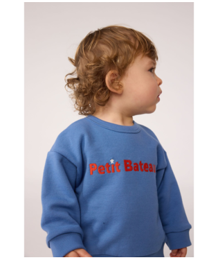 PETIT BATEAU BBY BABY BOY SWEATSHIRT WITH LOGO BLUE