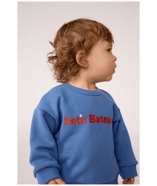 PETIT BATEAU BBY BABY BOY SWEATSHIRT WITH LOGO BLUE