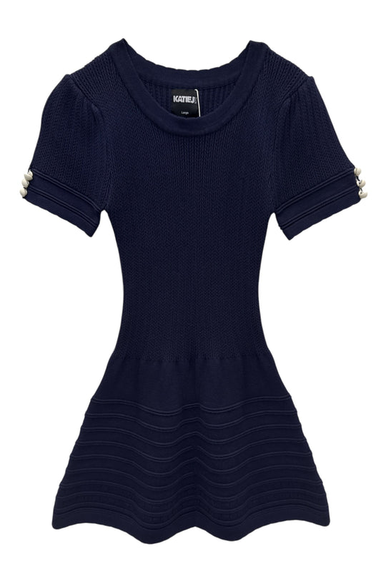 KATIE J NYC ABIGAIL FINE GAUGE KNIT DRESS EVENING BLUE
