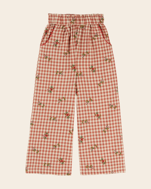 ÉMILE ET IDA - BG - PANTALON CEINTURE ELASTIQUE - VICHY BRODERIE