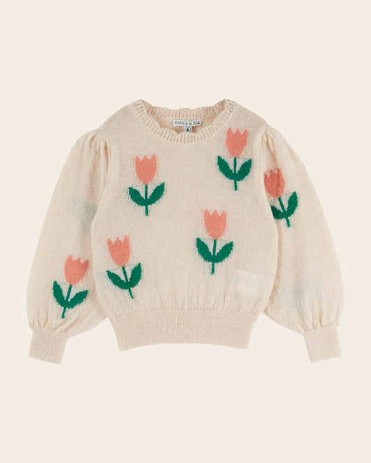 ÉMILE ET IDA - BG - PULL INTARSIA TULIPES - TULIPE ROSE