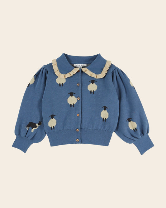 ÉMILE ET IDA - BBY - CARDIGAN COL VOLANT JACQUARD - MOUTON BLEU