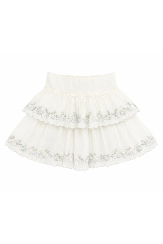 KATIE J NYC - BG - TWEEN ALLEGRA FLORAL EMBROIDERED SKIRT - CREAM/SILVER LUREX