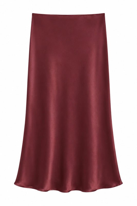 KATIE J NYC ANASTASIA SATIN MAXI SKIRT BURGUNDY