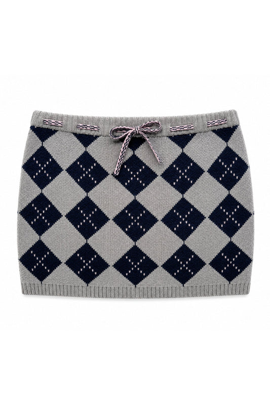KATIE J NYC APOLLO JACQUARD KNIT MINI SKORT HEATHER GREY ARGYLE