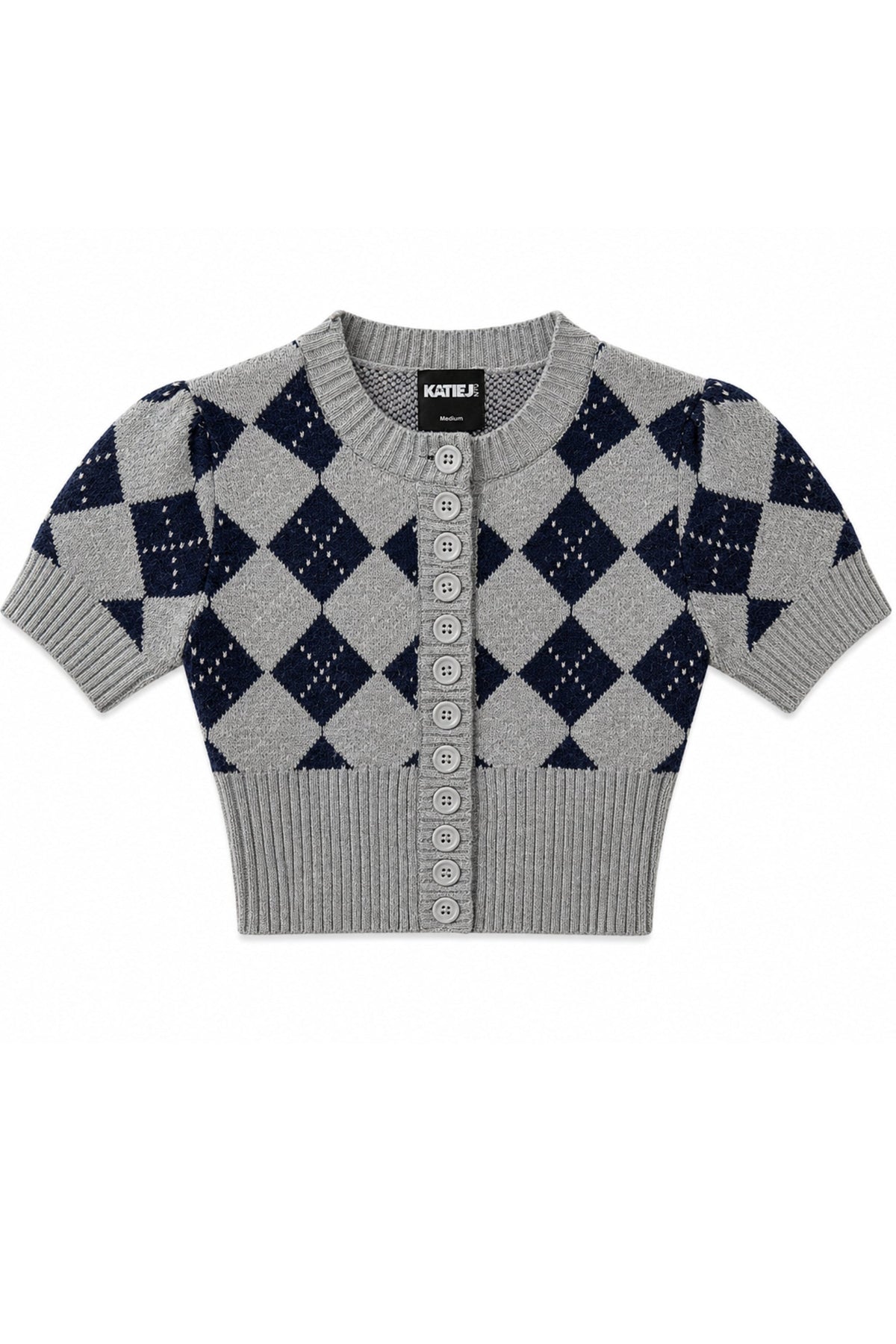 KATIE J NYC APOLLO JACQUARD KNIT SWEATER HEATHER GREY ARGYLE