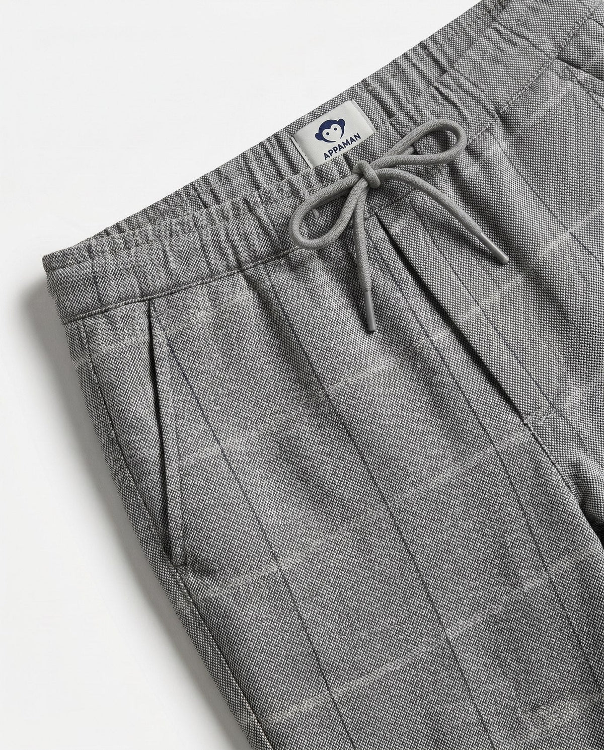 APPAMAN - Earth Grey Windowpane Everyday Stretch Pants