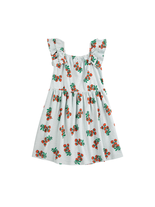 BOBO CHOSES - TG - JUICY TOMATOES ALL OVER RUFFLED DRESS - LIGHT BLUE