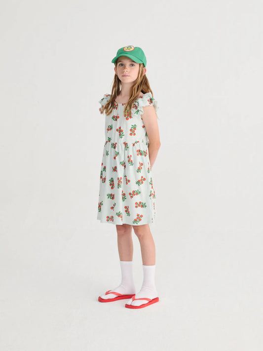 BOBO CHOSES - TG - JUICY TOMATOES ALL OVER RUFFLED DRESS - LIGHT BLUE