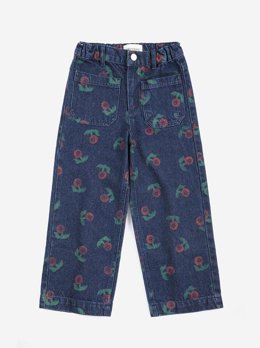 BOBO CHOSES - STAMP BLOOM ALL OVER DENIM PANTS - NAVY BLUE