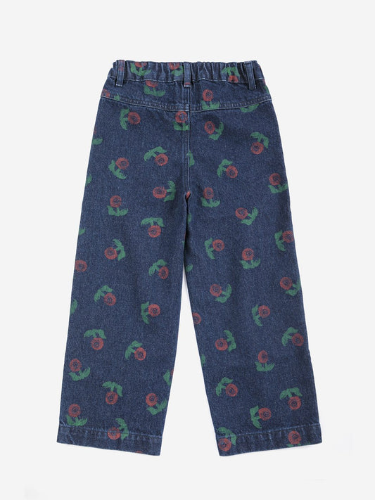BOBO CHOSES - STAMP BLOOM ALL OVER DENIM PANTS - NAVY BLUE