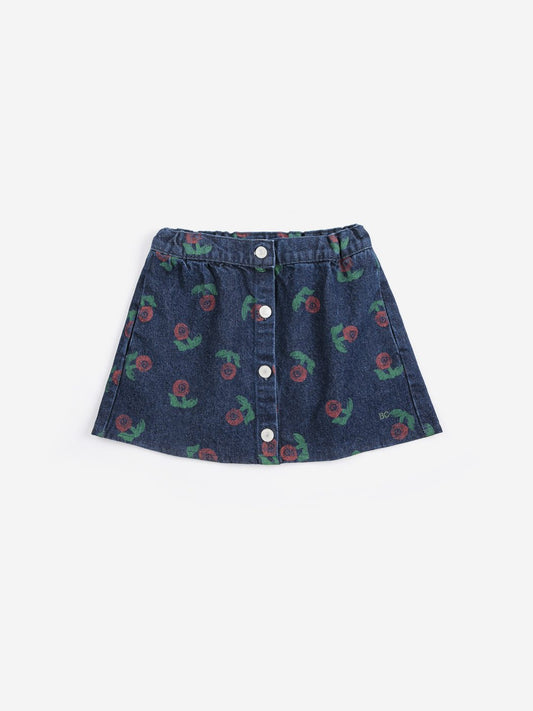 BOBO CHOSES - STAMP BLOOM ALL OVER DENIM SKIRT - NAVY BLUE