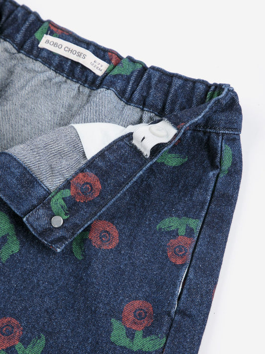 BOBO CHOSES - STAMP BLOOM ALL OVER DENIM SKIRT - NAVY BLUE
