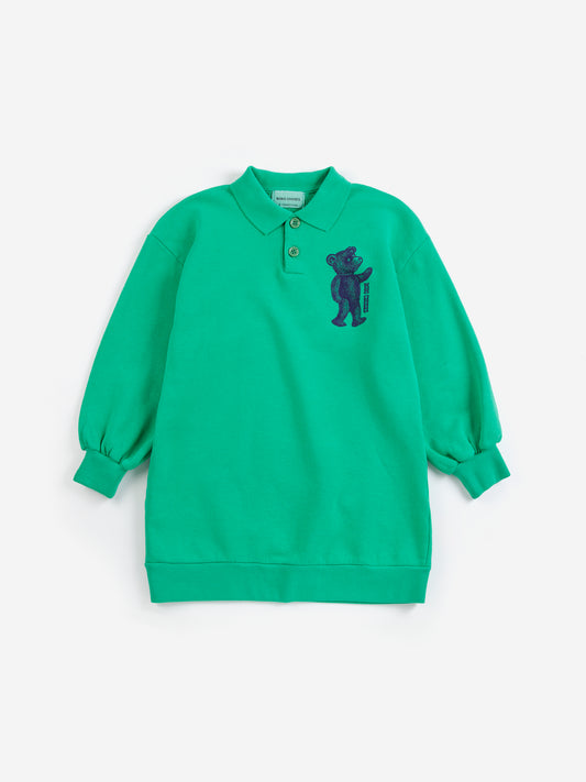 BOBO CHOSES - TG - SOFTPAW MONSTER POLO SWEATSHIRT DRESS - GREEN