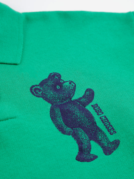 BOBO CHOSES - TG - SOFTPAW MONSTER POLO SWEATSHIRT DRESS - GREEN