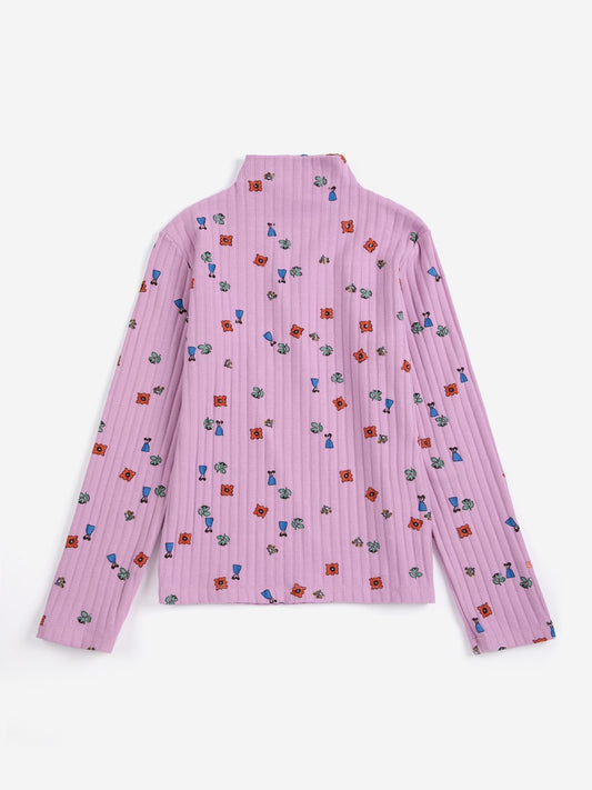 BOBO CHOSES - BLOSSOM ALL OVER TURTLENECK T-SHIRT - PINK