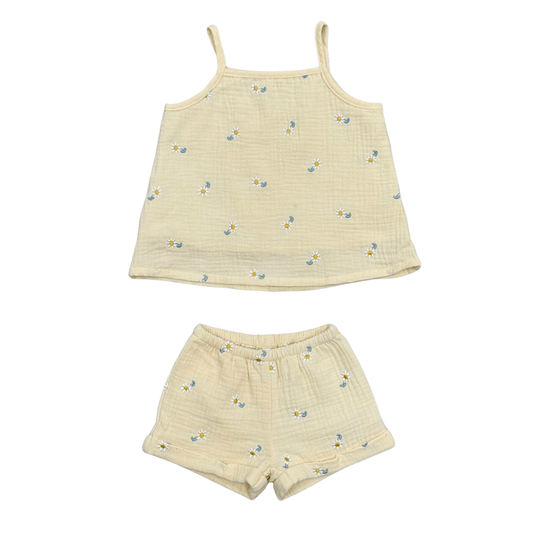 BABYSPROUTS - TG - GIRL'S GAUZE TANK & SHORT SET - EMBROIDERY FLORAL