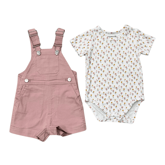 BABYSPROUTS - BBY - COTTON OVERALLS SET - SPRING MAUVE-MINI DAISY IN CREAM