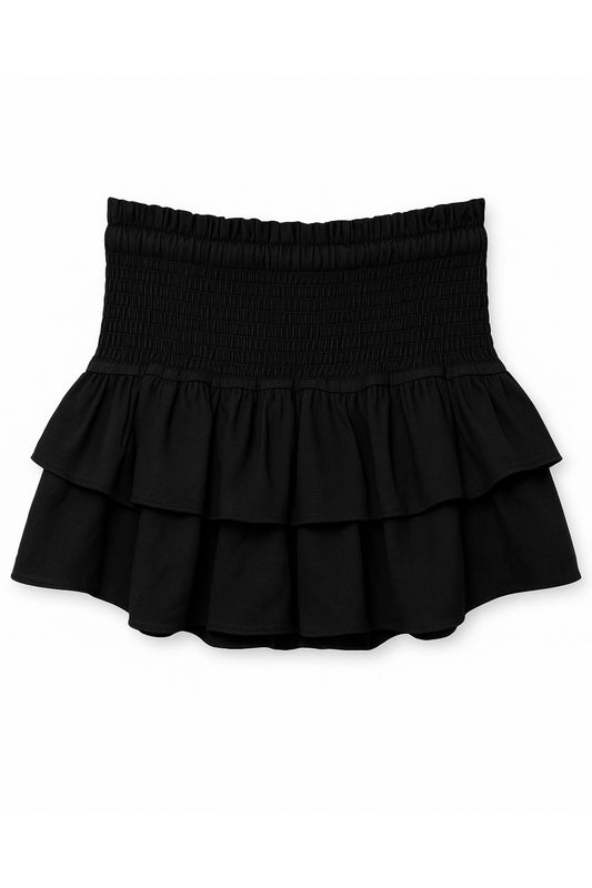 KATIE J NYC BIANCA SOLID TIERED RUFFLE SKIRT BLACK