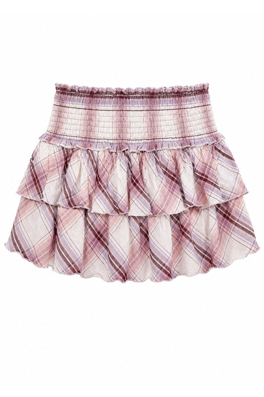 KATIE J NYC BIANCA PRINTED TIERED RUFFLE SKIRT SOFT BLUSH PLAID
