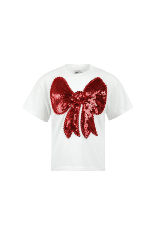 Lola And The Boys - TG - Big Bow Crystal Tee - White/Red