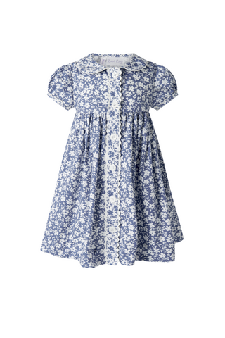 Rachel Riley - Blue Floral Button Front Dress and Bloomers Set