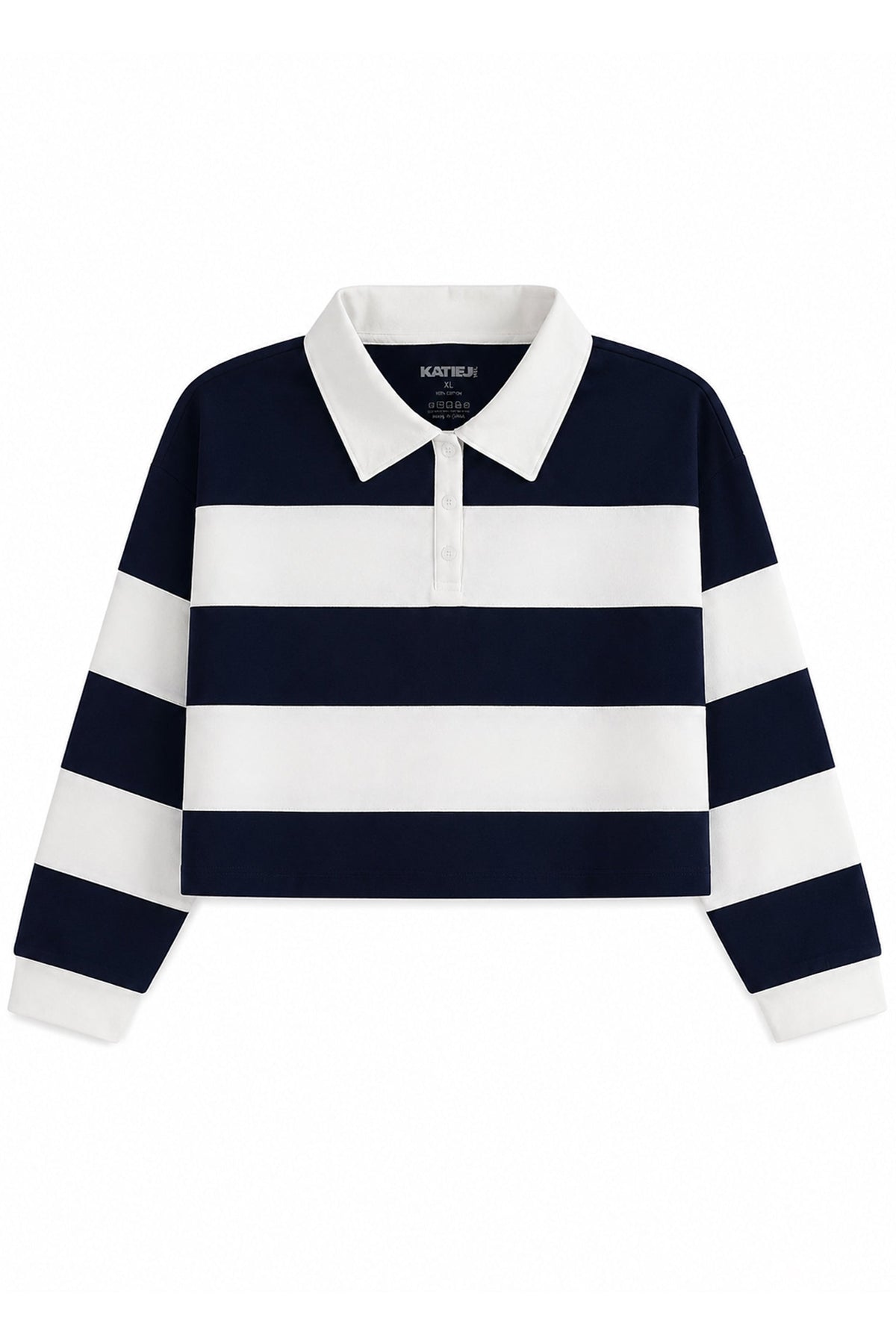 KATIE J NYC BOHEME STRIPED RUGBY TOP VINTAGE WHITE EVENING BLUE