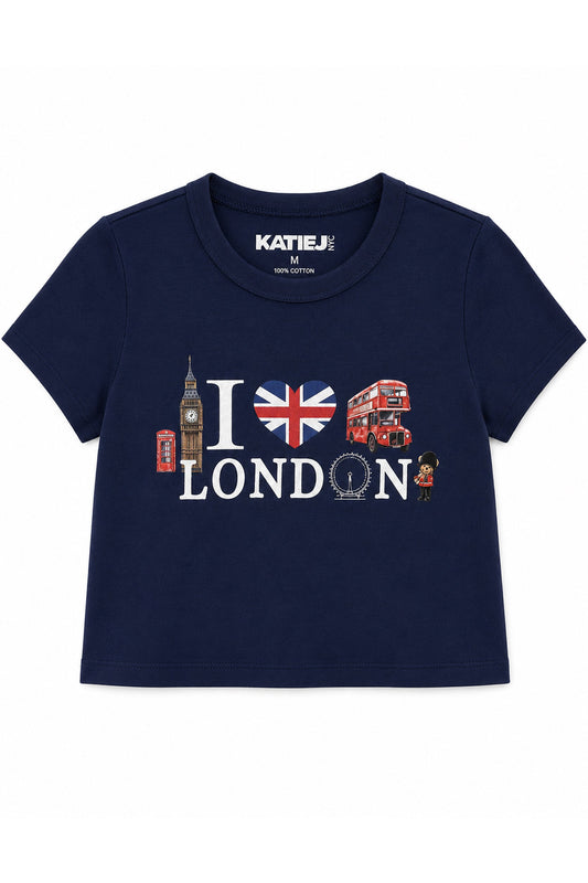 KATIE J NYC BOXY BABY GRAPHIC TEE LONDON EVENING BLUE LONDON