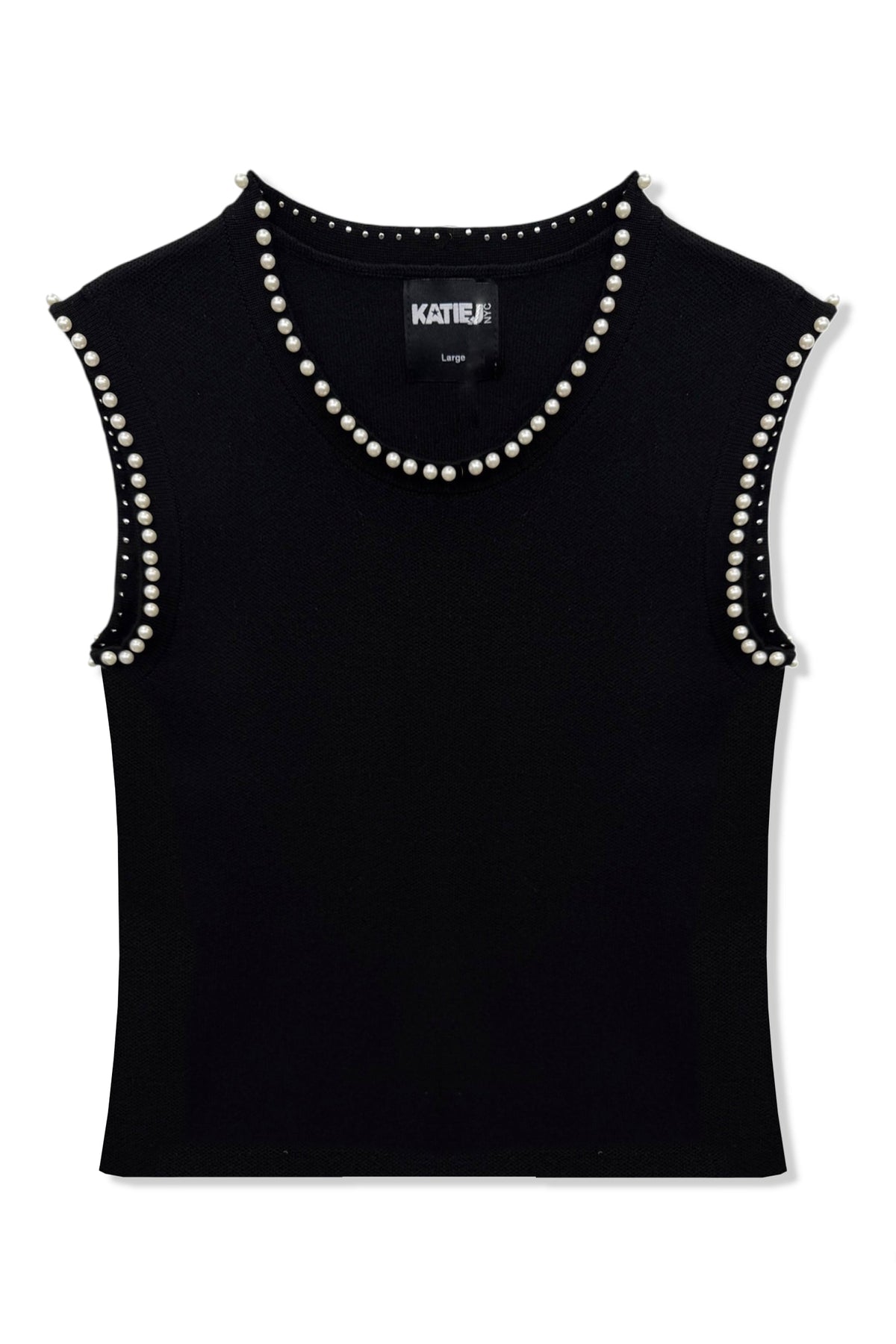 KATIE J NYC BUFFY PEARL TRIM SLEEVELESS TOP BLACK