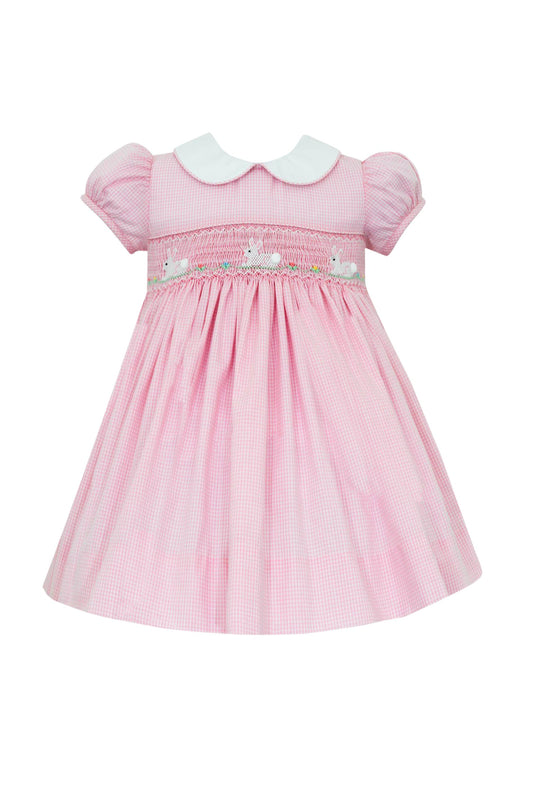 ANAVINI - BBY - WHITE BUNNIES DRESS - PINK GINGHAM