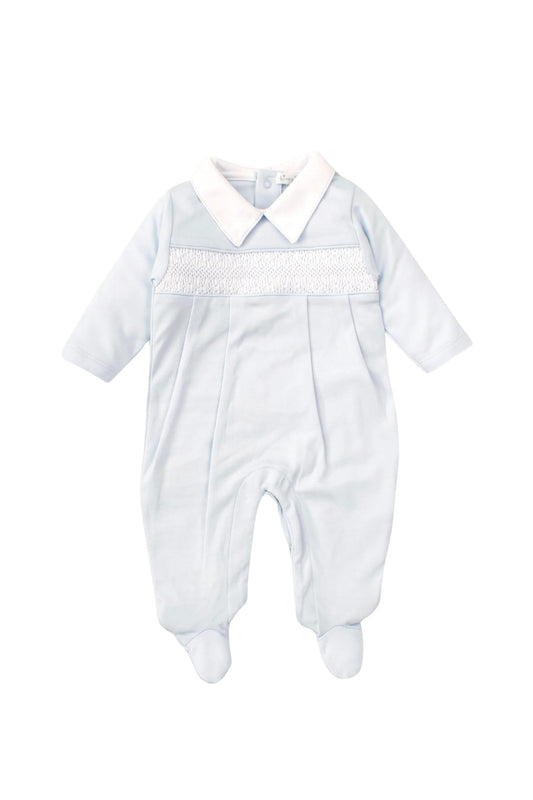 KISSY KISSY - BBY - HAND SMOCK CLB CHARMED-FOOTIE W/ COLLAR - LIGHT BLUE