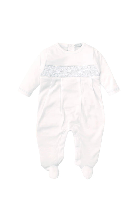 Kissy Kissy - Charmed Smocked White/Light Blue Footie