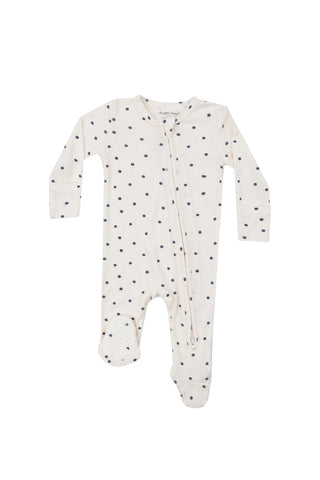 Angel Dear - Ribbed Navy Mini Dot 2 Way Zipper Footie